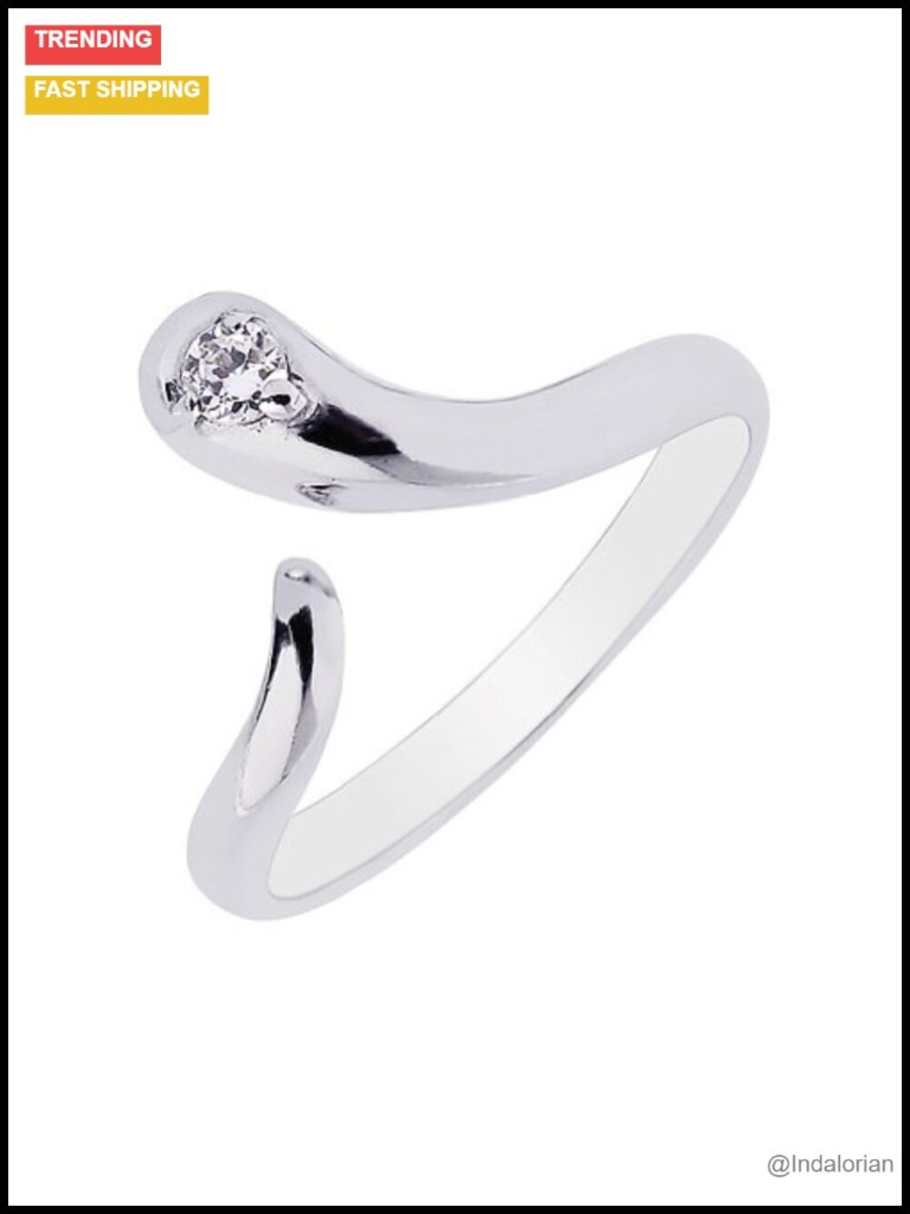 925 Sterling Silver Adjustable Snake Toe Ring with Cubic Zirconia Crossover Band